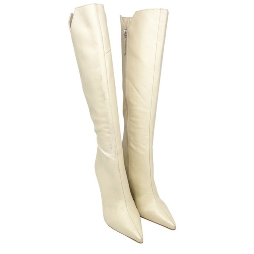 Schutz Women's Asya Up Cut Eggshell Leather Pointed Toe Wedge Boots Size 5B